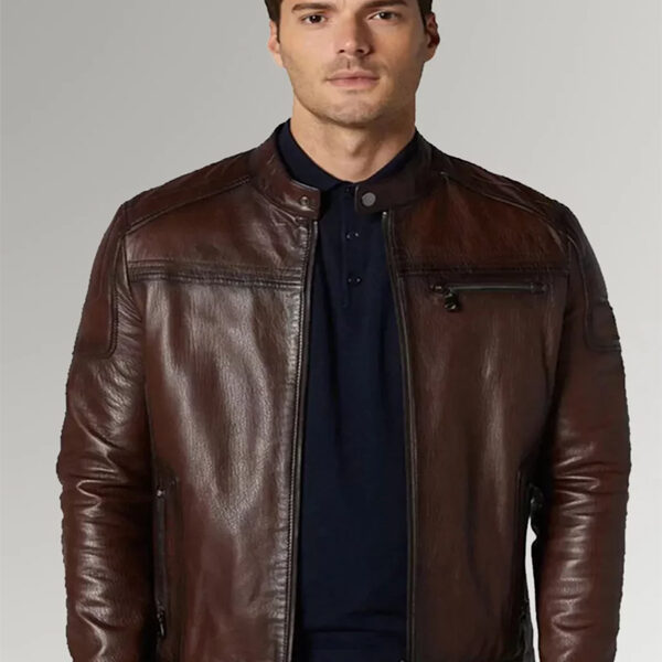 Bailey Brown Cafe Racer Waxed Biker Classic Leather Jacket For Men’s