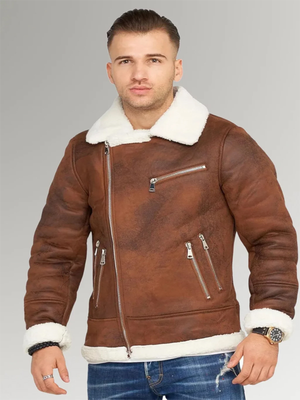 Bennett Men’s Bomber Leather Zipper Jacket With Fashionable Collar
