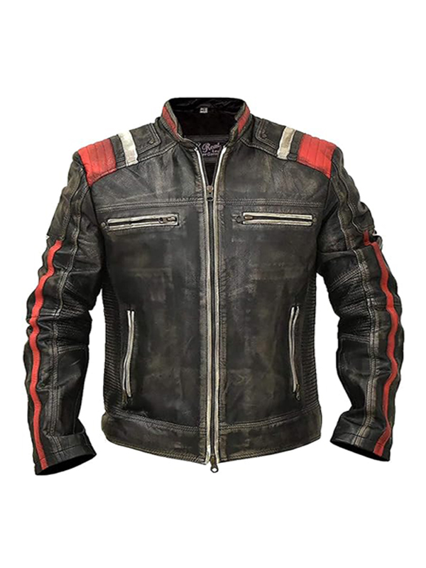 Men’s Distressed Cafe Racer Biker Leather Jacket