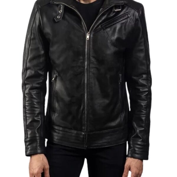 Black Full Grain Leather Biker Jacket