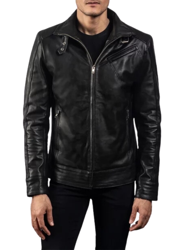 Black Full Grain Leather Biker Jacket