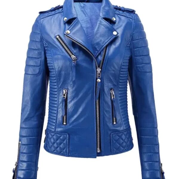 Blue Real Leather Biker Jacket Unisex