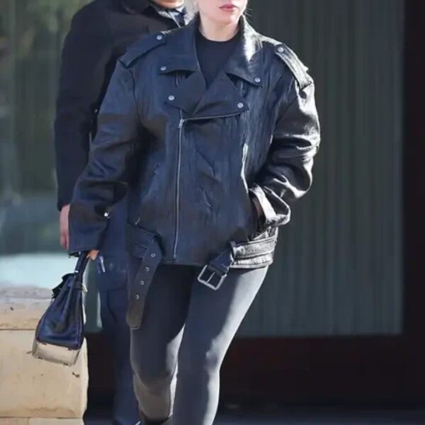 Lady Gaga 2024 Black Biker Leather Jacket
