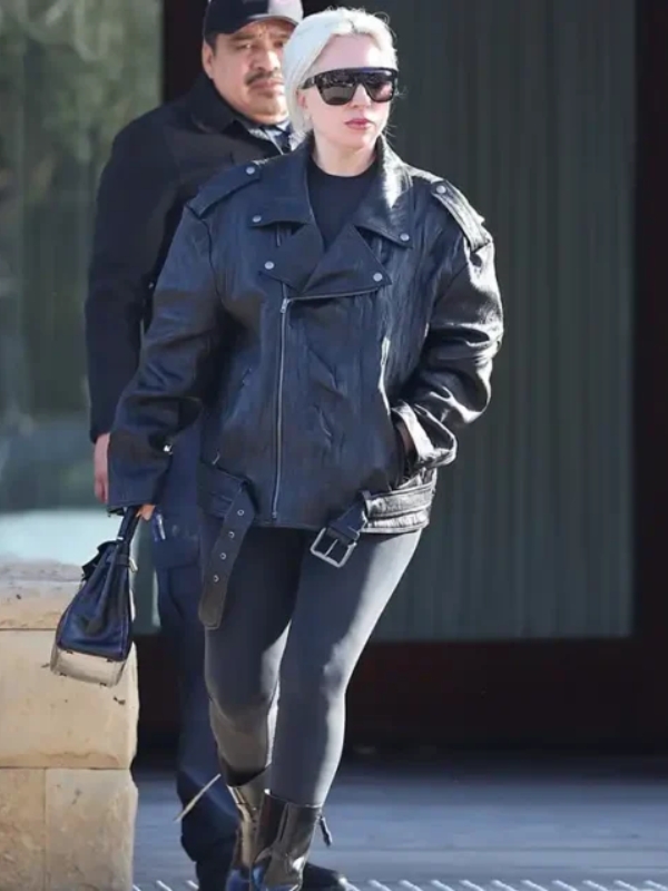 Lady Gaga 2024 Black Biker Leather Jacket
