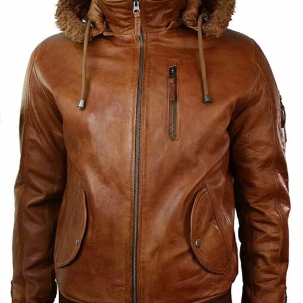 Mens Brown Detach Hooded Fur Collar Jacket