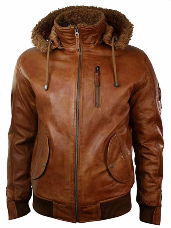 Mens Brown Detach Hooded Fur Collar Jacket