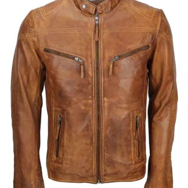Mens Classic Brown Biker Leather Jacket