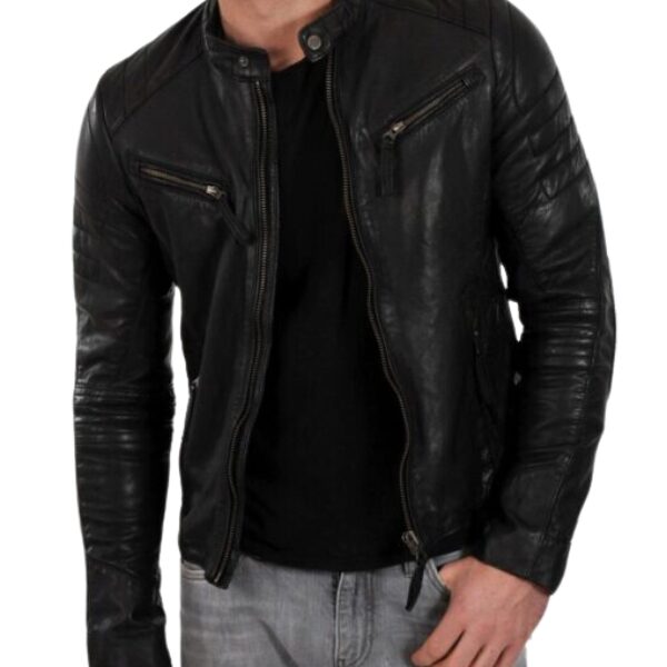 Men’s Genuine Lambskin Leather Motorcycle Jacket