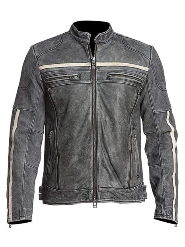 Mens Moto Racer Retro Distressed Leather Jacket