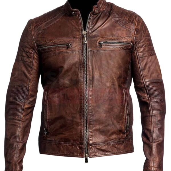 Mens Vintage Motorcycle Distressed Leather Jacket
