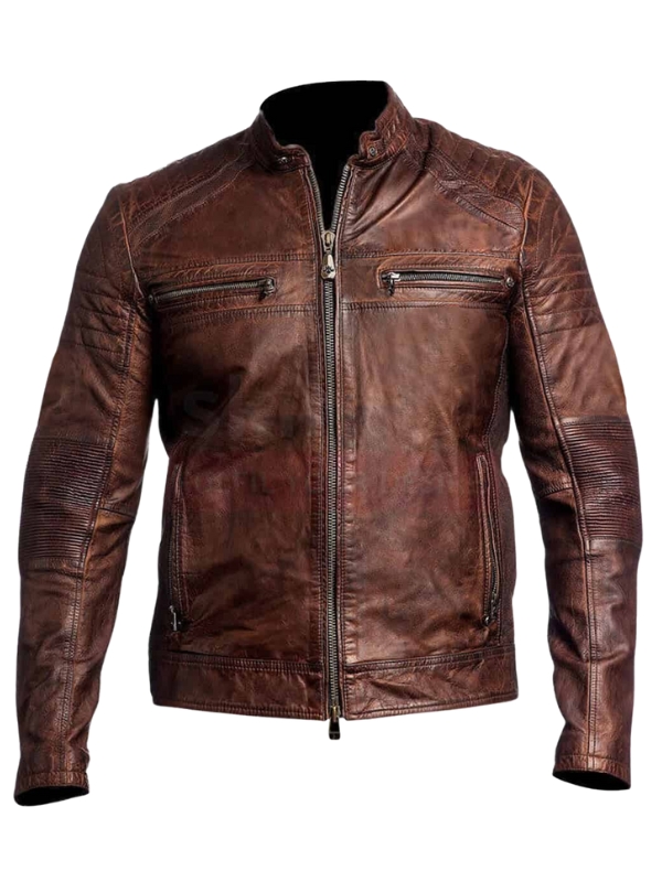 Mens Vintage Motorcycle Distressed Leather Jacket