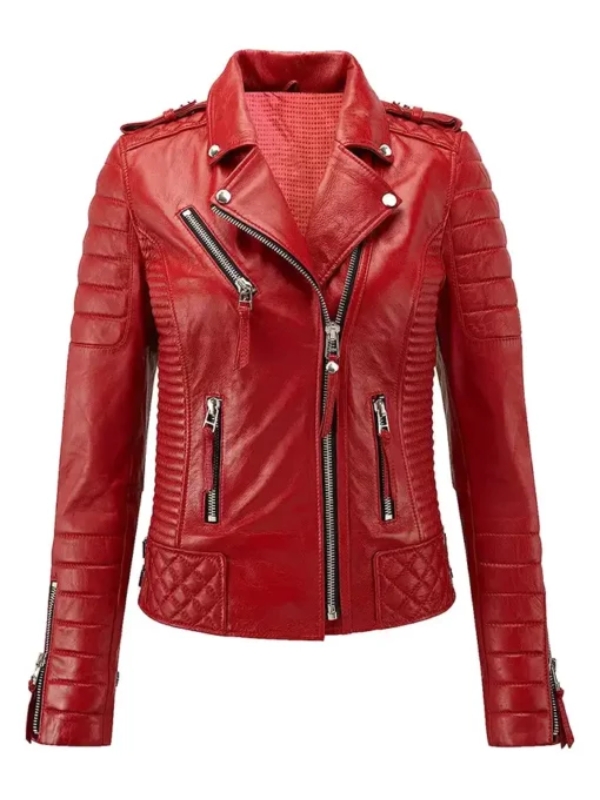Red Real Leather Biker Jacket