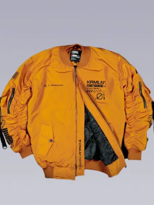 Techwear Orange Bomber Jacket For Unisex