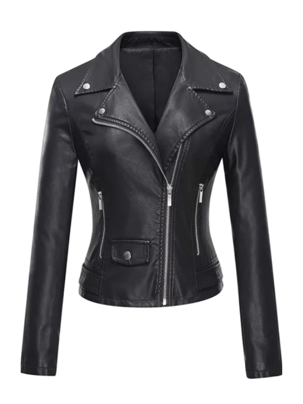 Women Ivy Faux Biker Leather Jacket