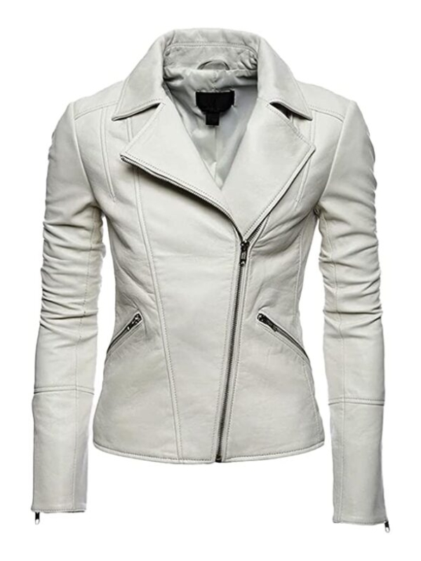 Women White Asymmetrical Biker Leather Jacket