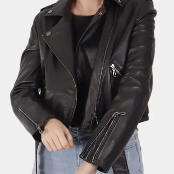 Womens Black Quilted Biker Leather Jacket