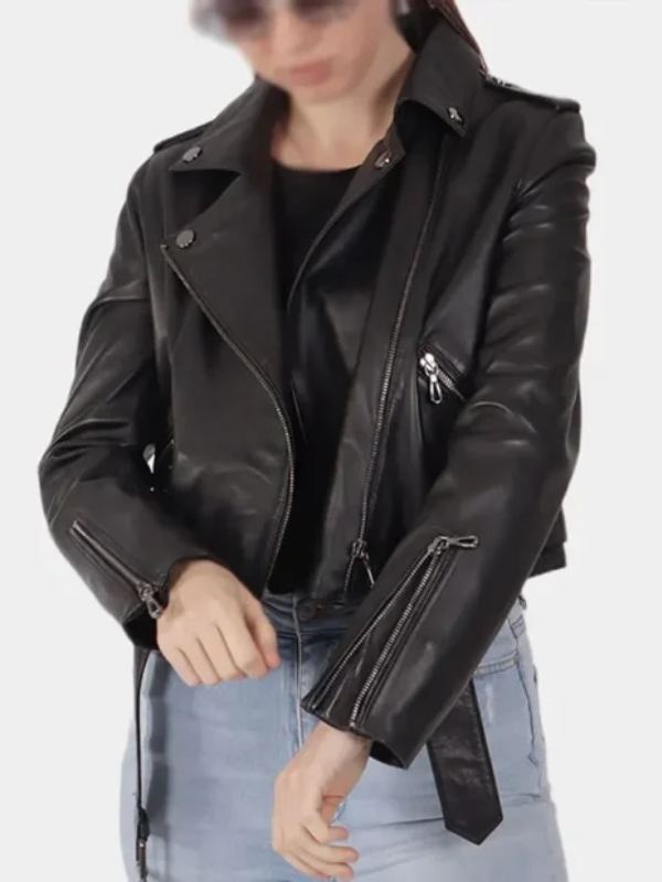 Womens Black Quilted Biker Leather Jacket