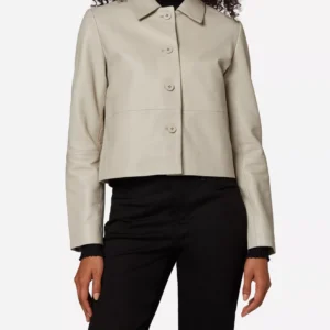 Women Beige Leather Jacket