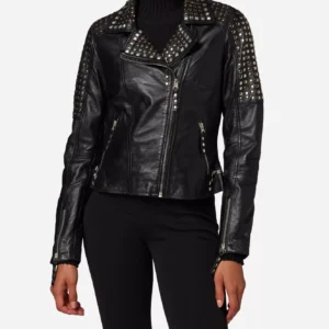Black Leather Jacket with Silver Studs
