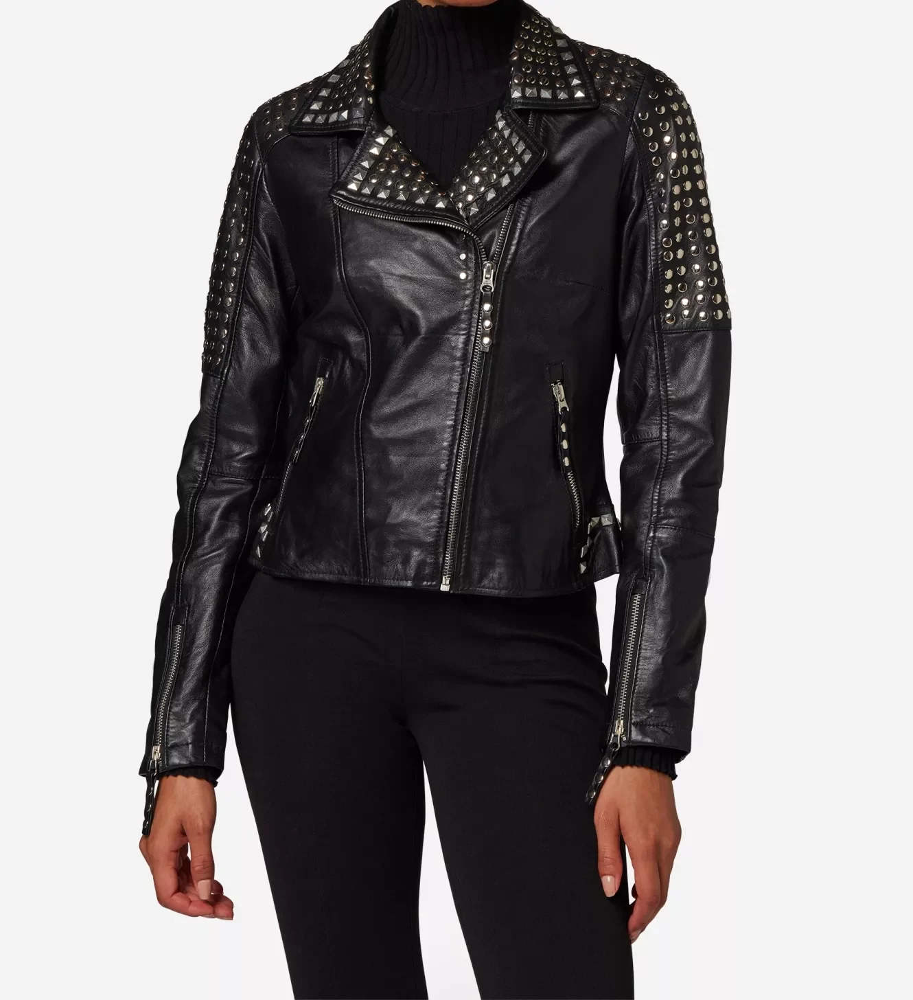 Black-Leather-Jacket-with-Silver-Studs