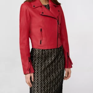 Red Leather Motorcycle Jacket Womens