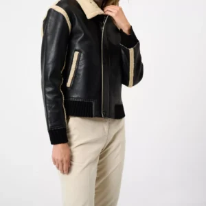Women Black Aviator Leather Jacket