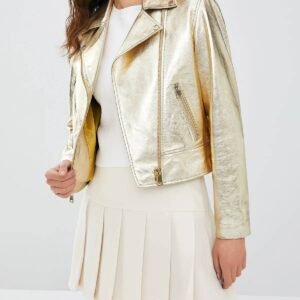 Women Gold Leather Jacket
