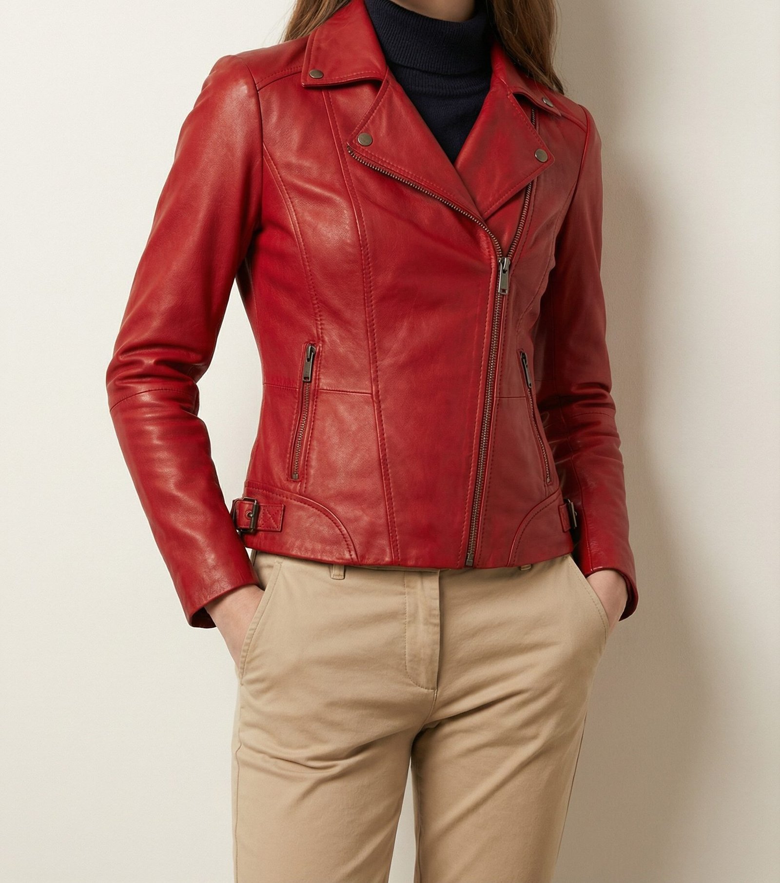 Womens-dark-red-leather-moto-jacket-laid-flat