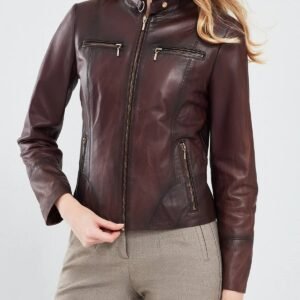Women’s Burgundy Leather Jacket